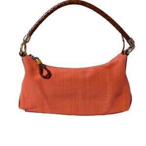 FOSSIL Coral Woven Hobo Bag Purse with Leather Braided Handle